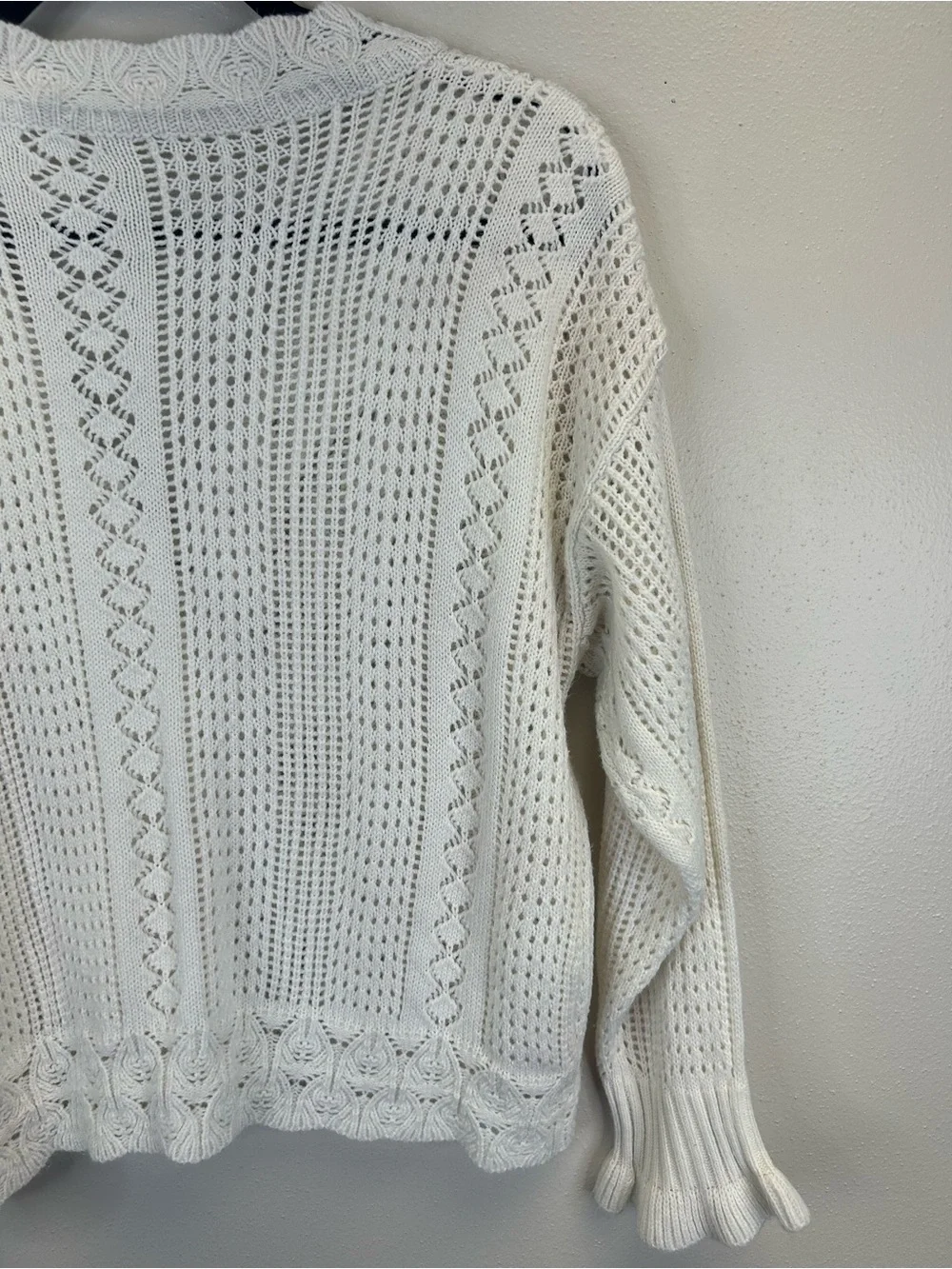 Cottagecore Feminine Size L Open Knit V-Neck Cardigan Sweater Pearl Buttons Boho - Picture 9 of 10